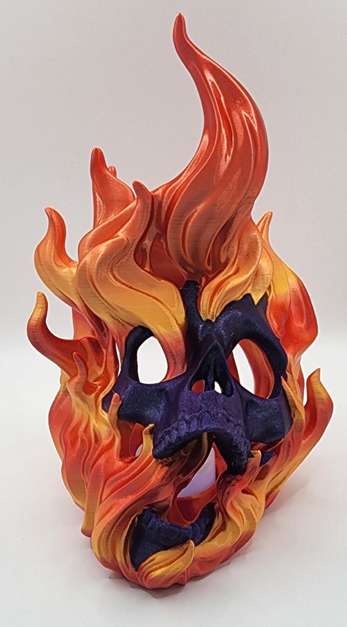 3D-Printed Skull on Fire Tealight Holder