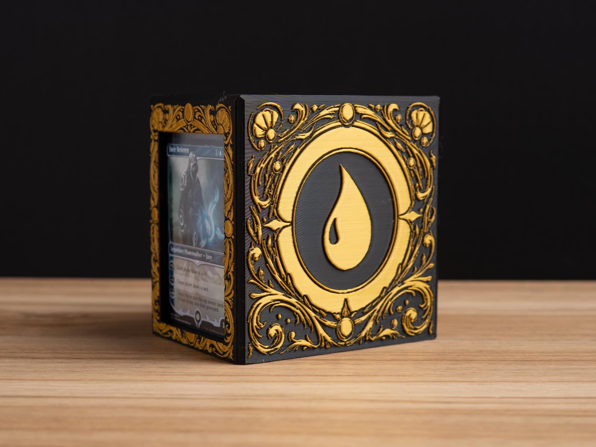 Gold Glyph Deck Box - Island-MTG Commander Deck Box